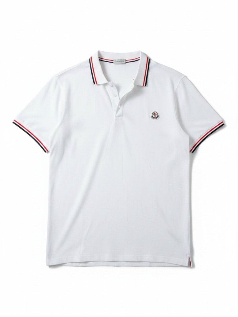 Moncler Classic Tipped Logo Polo Shirt White Tricolor Stripe Men's sz XXXL